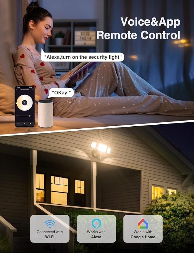 Onforu 65W Smart LED Security Lights Motion Sensor Light Outdoor, APP Control, Outdoor Motion Detector WiFi Alexa Flood Light 5500LM, 2500K-6500K, with Adjustable 3 Head, White
