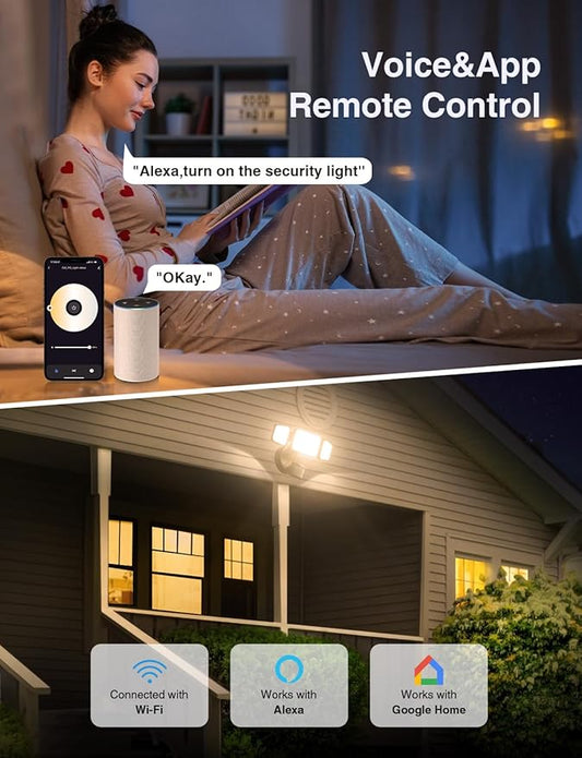 Onforu 65W Smart LED Security Lights Motion Sensor Light Outdoor, APP Control, Outdoor Motion Detector WiFi Alexa Flood Light 5500LM, 2500K-6500K, with Adjustable 3 Head, White