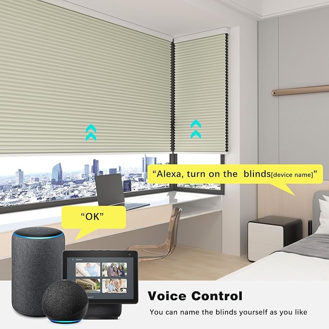 Changshade Blackout Smart Blinds Cellular Shades for Windows Doors Motorized with Remote Control, Custom Size Automatic Honeycomb Blind Electric Power Work with Alexa, Google Home, Beige
