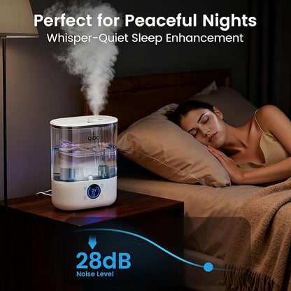 COMHOMA Top Fill Humidifiers for Bedroom, 5L Tank for Large Room, Easy to Fill & Clean, 28dB Quiet Cool Mist Air Humidifier for Home Baby Nursery & Plants, Touch/APP/7-color Nightlight, 36H, White