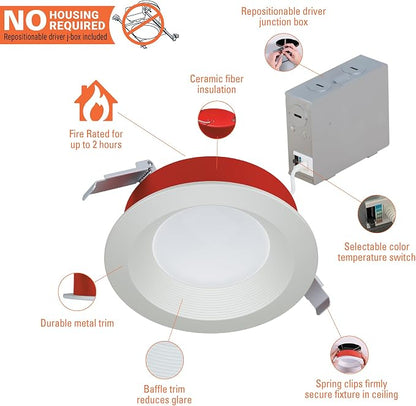 HALO RL 6 in Fire Rated Canless Integrated LED Recessed Light Trim Selectable 5CCT 2700K-5000K, 1400 Lumens, Dimmable IC Rated, Airtight, Wet Location