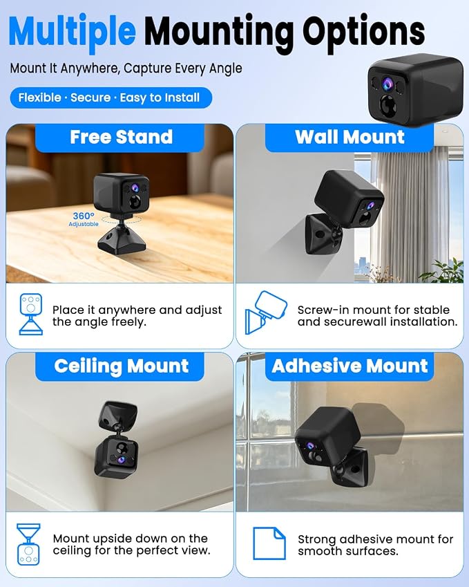 Mini Camera, 4K No Wifi Security Camera, WiFi & AP Mode, 160 Days Standby