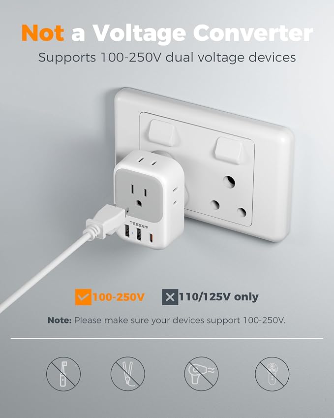TESSAN Type M Adapter for South Africa, PD 20W 2 Pack