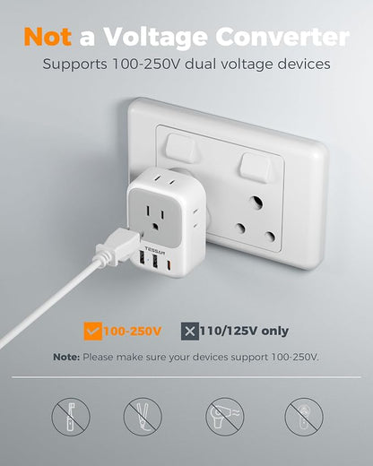 TESSAN Type M Adapter for South Africa, PD 20W 2 Pack