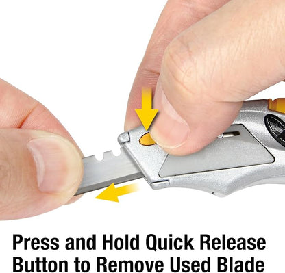 Alltrade Mini Quick Release Squeeze Utility Knife with 3 Blades, Compact Box Cutter with Fast Tool-Free Blade Change, Ergonomic Grip for Cardboard, Drywall, Craft, DIY & Warehouse Use - 150020
