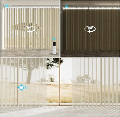 Motorized Sheer Vertical Blinds with Remote, Light Filtering Vertical Blind Sliding Door Blinds Remote Control Blinds for Sliding Glass Door Customize(Embossed Beige)