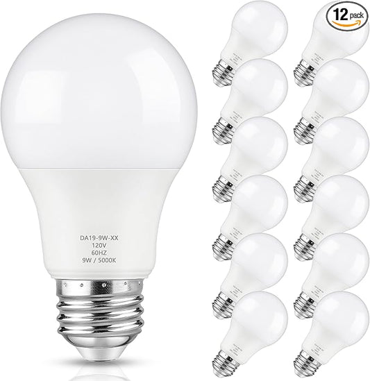Maylaywood A19 LED Light Bulb Dimmable, 60 Watt Equivalent LED Bulbs, Daylight White 5000K, 900 Lumen, E26 Base, 9W Bright White Light Bulb, 12-Pack