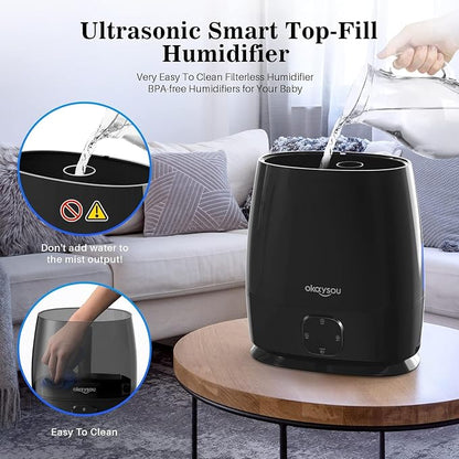 Okaysou Humidifiers, 6L Smart Humidifier and Diffuser for Bedroom Large Room W/Remote Control, Filterless, 50 Hour Top Fill Cool Mist Humidifiers with Humidistat for Babies, Plant, Sleep Mode, Timer