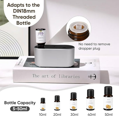 Lecdura Waterless Diffuser for Essential Oil, Battery Operated Scent Air Aromatherapy Diffuser, Mini Aroma Diffusers with 3 Intermittent Mist Modes, Cycle Start for Home Office Bedroom - Silver
