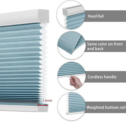 Changshade Cellular Shades Light Filtering Cordless Custom Size, Honeycomb Door Window Blinds 1.5 inch Cell Pleated Easy to Install for Home, Office, Apartment, House, Bedroom, Nursey, Blue