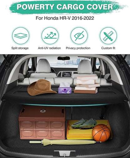 Powerty Cargo Cover for Honda HR-V 2016-2022, Trunk Cover Retractable Trunk Shielding Shade for 2016-2022 HRV Accessories All Weather Protection Cargo Luggage Cover