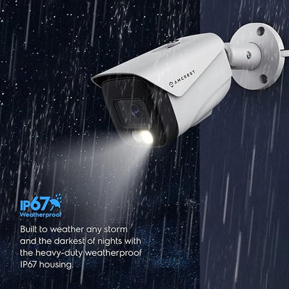 Amcrest 2-Pack UltraHD 4K IP PoE AI Camera, FOV 129°, 49ft Color Nightvision, Security Outdoor Bullet Camera, Human & Vehicle Detection, Active Deterrent, 4K @15fps, 2PACK-IP8M-2796EW-AI (White)