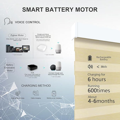 MING CHEN Motorized Blinds with Remote,Built-in Rechargeable Smart Blinds, Custom Size Electric Zebra Blinds Compatible with Alexa Google (90% Blackout Fine Lines Champagne)