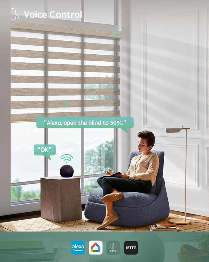Yoolax Motorized Blinds with Remote, Motorized Zebra Blinds Compatible with Alexa, Privacy Motorized Blinds, Zebra Shades for Windows Custom Size(V-Jungle Coffee)
