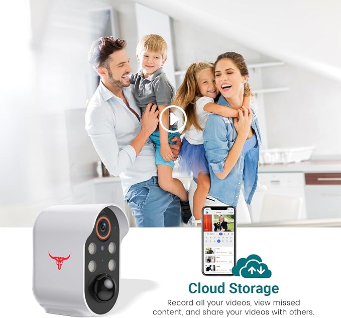 1080P Wireless Security Camera Outdoor, Battery Powered, AI Human Detection, Color Night Vision, 2-Way Audio, IP65 Waterproof, 2.4G Wi-Fi, Cloud Storage (4 spotlights)