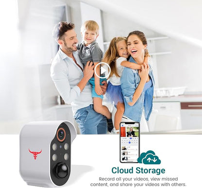 1080P Wireless Security Camera Outdoor, Battery Powered, AI Human Detection, Color Night Vision, 2-Way Audio, IP65 Waterproof, 2.4G Wi-Fi, Cloud Storage (4 spotlights)