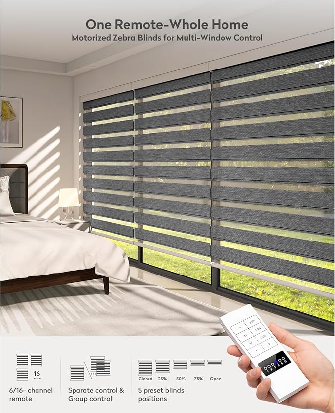 ACMEART Motorized Zebra Blinds,Smart APP & Remote Control Light Filtering Zebra Shades,Compatible with Alexa,Custom Size Electric Window Blinds for Home Office (Luxury Grey)