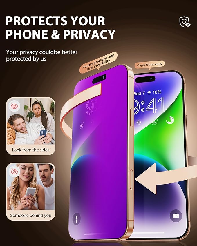 PDDKISS Compatible for iPhone 17 Air Privacy Screen Protector 6.5 Inch, Purple Gradient Anti Spy Anti Blue Light HD Tempered Glass Easy Installation