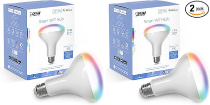 Feit Electric BR30 Smart Flood Light Bulb,2.4GHz WiFi Color Changing and Dimmable, No Hub, Compatible with Alexa or Google Assistant BR30 Smart LED Light Bulb, BR30/RGBW/CA/AG, 65W (Pack of 2)