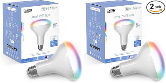 Feit Electric BR30 Smart Flood Light Bulb,2.4GHz WiFi Color Changing and Dimmable, No Hub, Compatible with Alexa or Google Assistant BR30 Smart LED Light Bulb, BR30/RGBW/CA/AG, 65W (Pack of 2)
