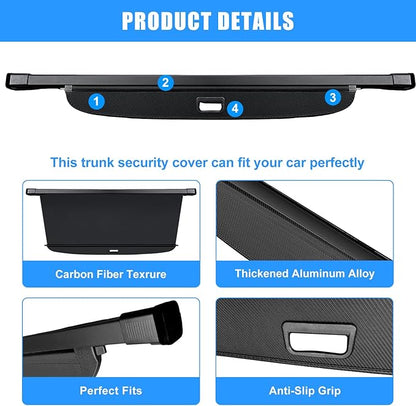 AUXKO Retractable Cargo Cover for 2026 Hyundai Ioniq 9 with 4PCS Car Headrest Hooks, Trunk Cargo Cover Luggage Security Shade Cover Shielding Shade Anti-Peeping Luggage Privacy Screen, Carbon Fiber
