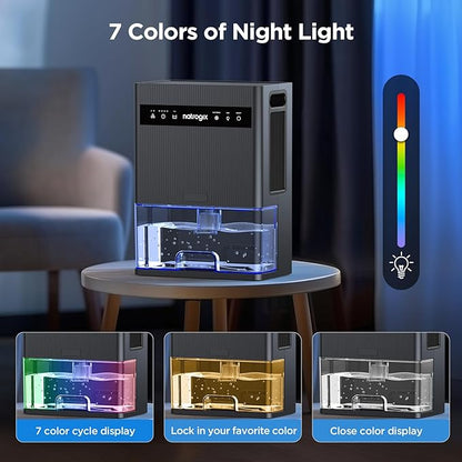 Dehumidifier, 106 OZ Water Tank Dehumidifiers for Home, 1000 sq.ft Quiet Dehumidifier for Basement Bathroom Bedroom RV with Auto Shut Off, Timer, Sleep Mode, 7 Color Light, Grey