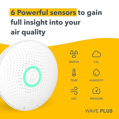 Airthings View Plus & Wave Plus - Multi Room Air Quality Monitor with Radon, PM 2.5, CO2, VOC, Humidity & Temperature Detector, Mobile APP, Wi-Fi, Alerts & Notifications