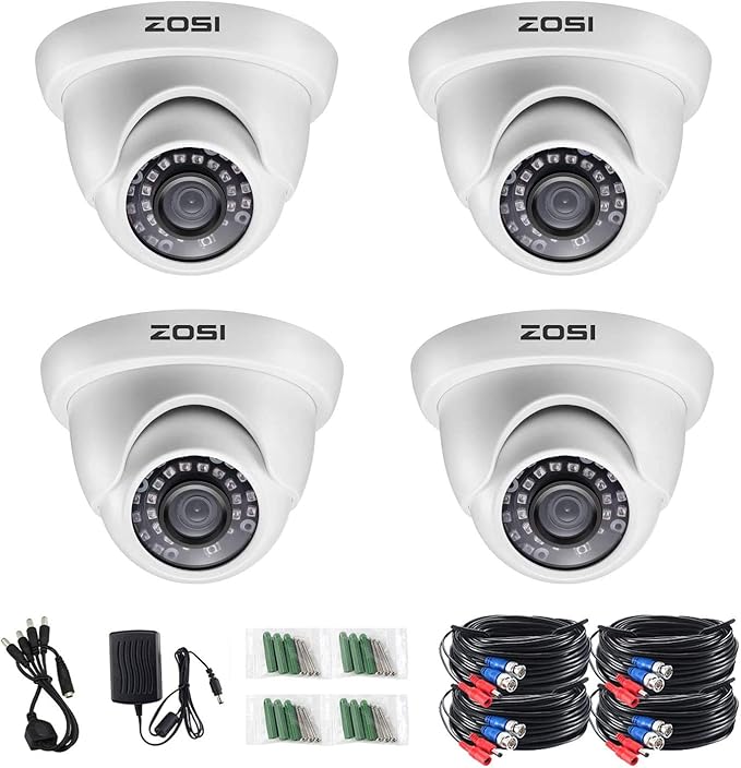 ZOSI 4 Pack 2.0MP HD 1080P Security Cameras Kit TVI/CVI/AHD CCTV Dome Home Cameras for 720P / 1080N / 1080P/5MP/4K HD-TVI AHD CVI Analog DVR Systems (White) (Renewed)