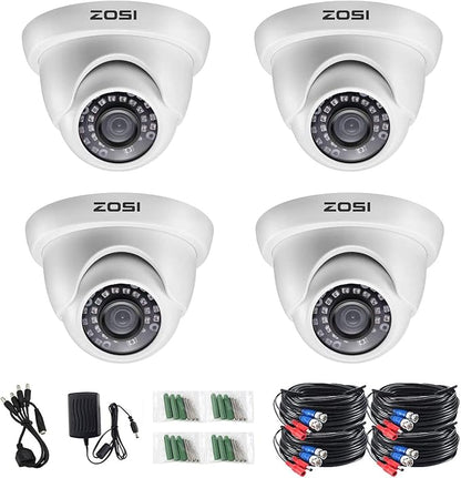 ZOSI 4 Pack 2.0MP HD 1080P Security Cameras Kit TVI/CVI/AHD CCTV Dome Home Cameras for 720P / 1080N / 1080P/5MP/4K HD-TVI AHD CVI Analog DVR Systems (White) (Renewed)