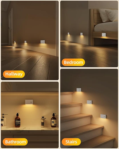 EZVALO Motion Sensor Stair Lights Indoor, Rechargeable Night Lights with Magnetic & Dimmable, Auto On/Off 3000K Soft White, Stick-On for Stairs, Hallway, Bathroom (4 Pack)