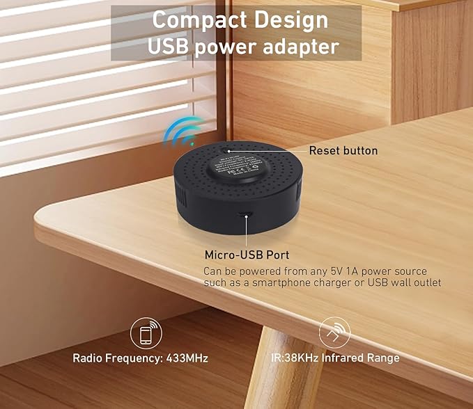 Rollerhouses WiFi IR&RF Smart Remote Control Hub for Smart Home Automation, TV, Curtain, Shades Remote - Tuya/Smart Life App Control, Voice Control with Alexa&Google Assistant