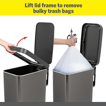 Glad Stainless Steel Slim Trash Can with Clorox Odor Protection - Narrow Kitchen Garbage Bin with Soft Close Lid, Step On Foot Pedal and Waste Bag Roll Holder, Pewter, 12 Gallon/45 Liter