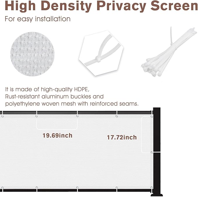 SUNNY GUARD 2.5'x5' White Balcony Privacy Screen Fence, Apartments Railing, Heavy Duty Wind Screen for Outdoor,Deck,Backyard,Patio Privacy（We Make Custom Sizes）