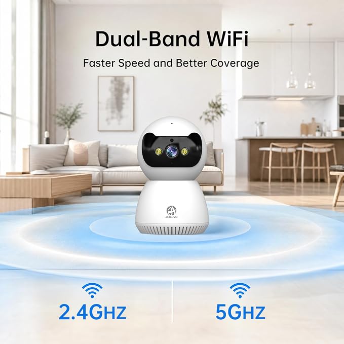 JOOAN 2K Indoor Security Camera, 5G/2.4G WiFi Pet Camera, Color Night Vision, PTZ Auto Tracking, Motion & Sound Detection, 2-Way Audio, for Baby/Elderly, Multi-User Shared, Local & Cloud Storage