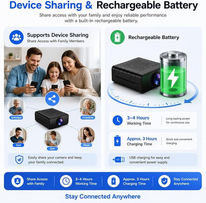 Hidden Camera, HD WiFi Mini Spy Camera with Motion Detection, Night Vision, Instant Alerts, Multi-User Sharing, Supports 128GB Micro SD Card for Home Security & Pet Monitoring