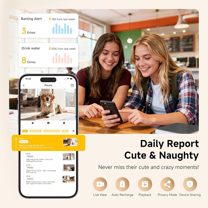 Pmate AI Pet Camera Robot Companion for Dogs & Cats Robot Camera with Visual Recognition Remote Video Interaction Auto Feeding & Play Red Light Teaser Night Vision Auto Charging Blue