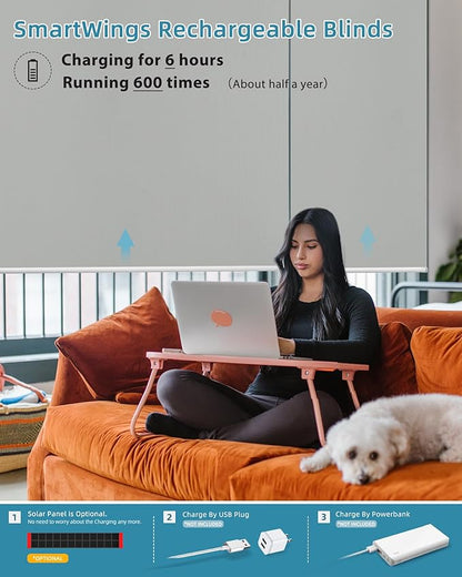 SmartWings Motorized Smart Blinds with Remote, Custom Automatic 100% Blackout Roller Shade Compatible with Alexa/Homekit/Google, Electric Smart Blinds for Indoor Windows, Vinyl Light Grey