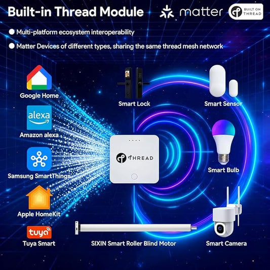Matter Over Thread Smart Roller Shade Motor, 2600mAh Battery Powered Blind Motor Kit for 1.5" Tube, DIY Motorized Blinds with Remote Control, Compatible with HomeKit, Alexa, Google Home, SmartThings