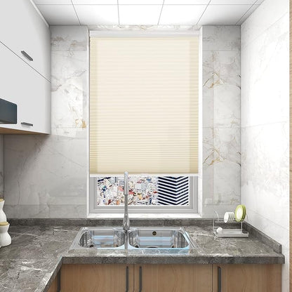 Changshade Custom Size Cellular Window Blinds Cordless, Light Filtering Pleated Honeycomb Shades, 1.5 inch Single Cell Cellular Shades for Bedroom, Bathroom, French Door, Beige, JZCMC-CEL-BG-D