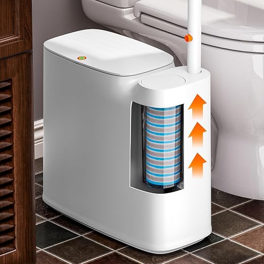 CTIME 3 in 1 Bathroom Trash can with toilert Brush,12 Refills