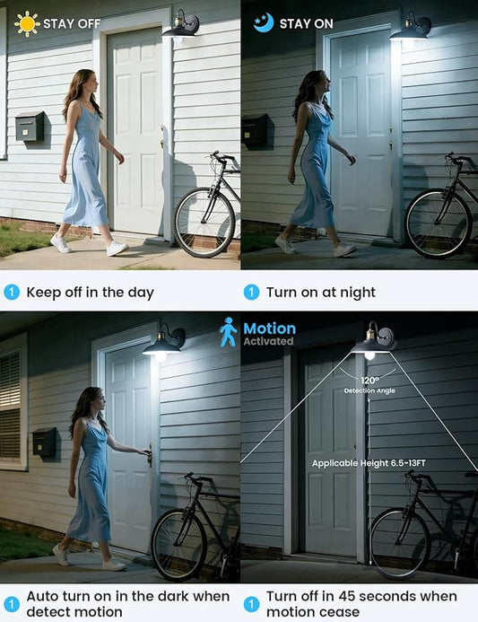 MikeWin Motion Sensor Light Bulbs Outdoor 4 Packs 13W(100W Equivalent) Security LED Bulb, Indoor E26, A19, 5000K Daylight Dusk to Dawn Bulb for Garage Front Door Porch Stairs Hallway