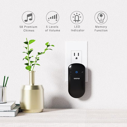 Wireless Doorbell, SECRUI Door bell Over 1000ft Coverage with 2 Plug-In Receivers, 1 Waterproof Push button, 52 Chimes, 110dB loud Sound Colorful LED Flash