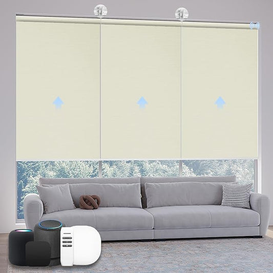 Motorized Coupled Shades, Blackout Smart Blinds for Large Windows Automatic Blinds Compatible with Alexa, Motorized Roller Shades Customized for Bedroom Home Office(Blackout-Vinyl Cream)