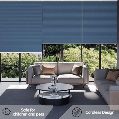 Cellular Shades Blackout Honeycomb Blinds for Indoor Windows, Cordless Cellular Shades 1.5 inch Cell Pleated for Bedroom Home Office, Custom Size, Blackout Blue