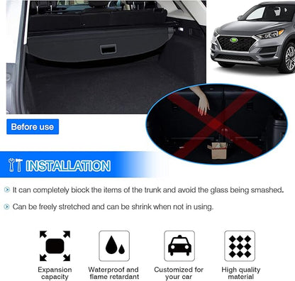 Powerty Cargo Cover for 2022-2025 2026 Hyundai Tucson Accessories, Trunk Cover Retractable Trunk Shielding Shade Cargo Luggage Cover for 2022-2026 Hyundai Tucson Black