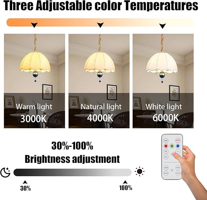 Rechargeable Battery Operated Light Bulbs for Non-Hardwired Fixtures with Remote and Timer, 3 Color Temps Dimmable Battery Backup Bulbs with Hooks for Decorative Lighting Outdoor Lighting