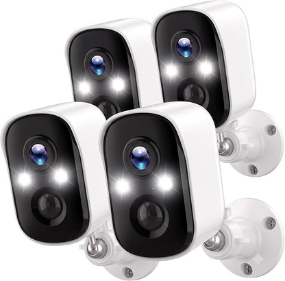 4PACK Wireless Outdoor Security Camera, 4MP FHD WiFi Cameras | Cloud & Local Storage,Color Night Vision, Battery Powered, Motion Detection, 2-Way Audio, IP65, Compatible with Solar Panel