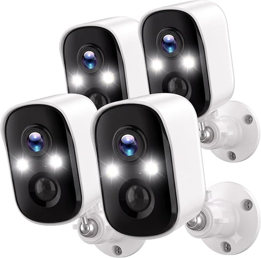4PACK Wireless Outdoor Security Camera, 4MP FHD WiFi Cameras | Cloud & Local Storage,Color Night Vision, Battery Powered, Motion Detection, 2-Way Audio, IP65, Compatible with Solar Panel