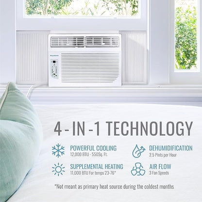 Keystone 12,000 BTU Window Air Conditioner with 11,000 BTU Supplemental Heating and Dehumidification, 230V, Window AC Unit for Living Room, Apartment, Medium Sized Rooms up to 550 Sq.Ft.