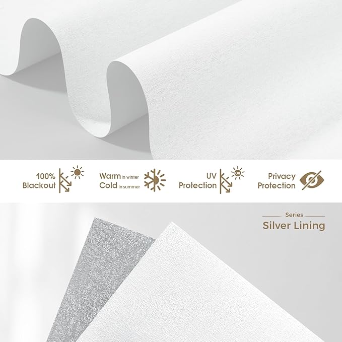 HeyBlinds Motorized Blinds with Remote, 100% Blackout Smart Blinds, Automatic Shades for Windows Compatible with Alexa Google and Homekit, Custom Size (Silver Lining-White Clouds BO)